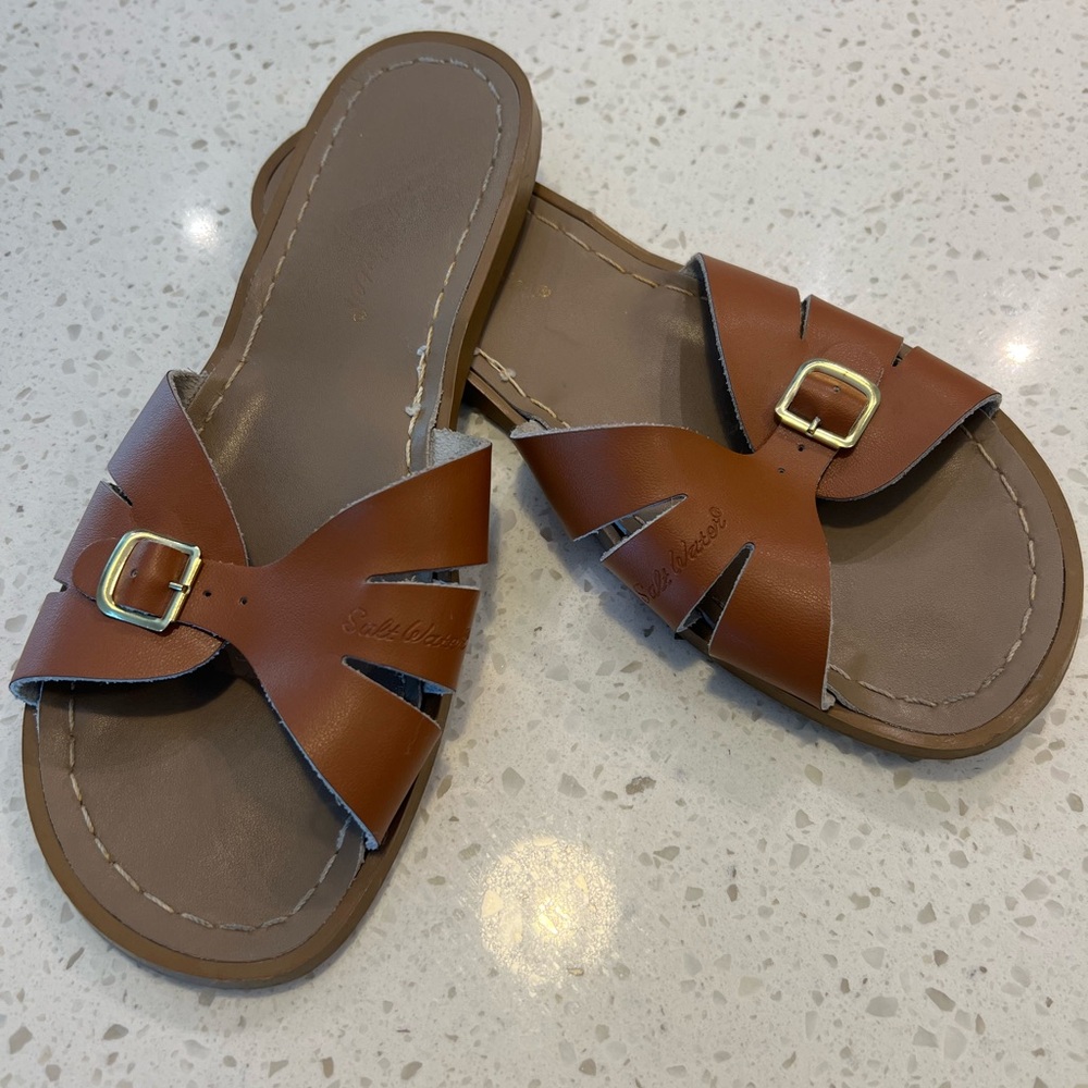 Salt Water Leather Slide Sandals Brown